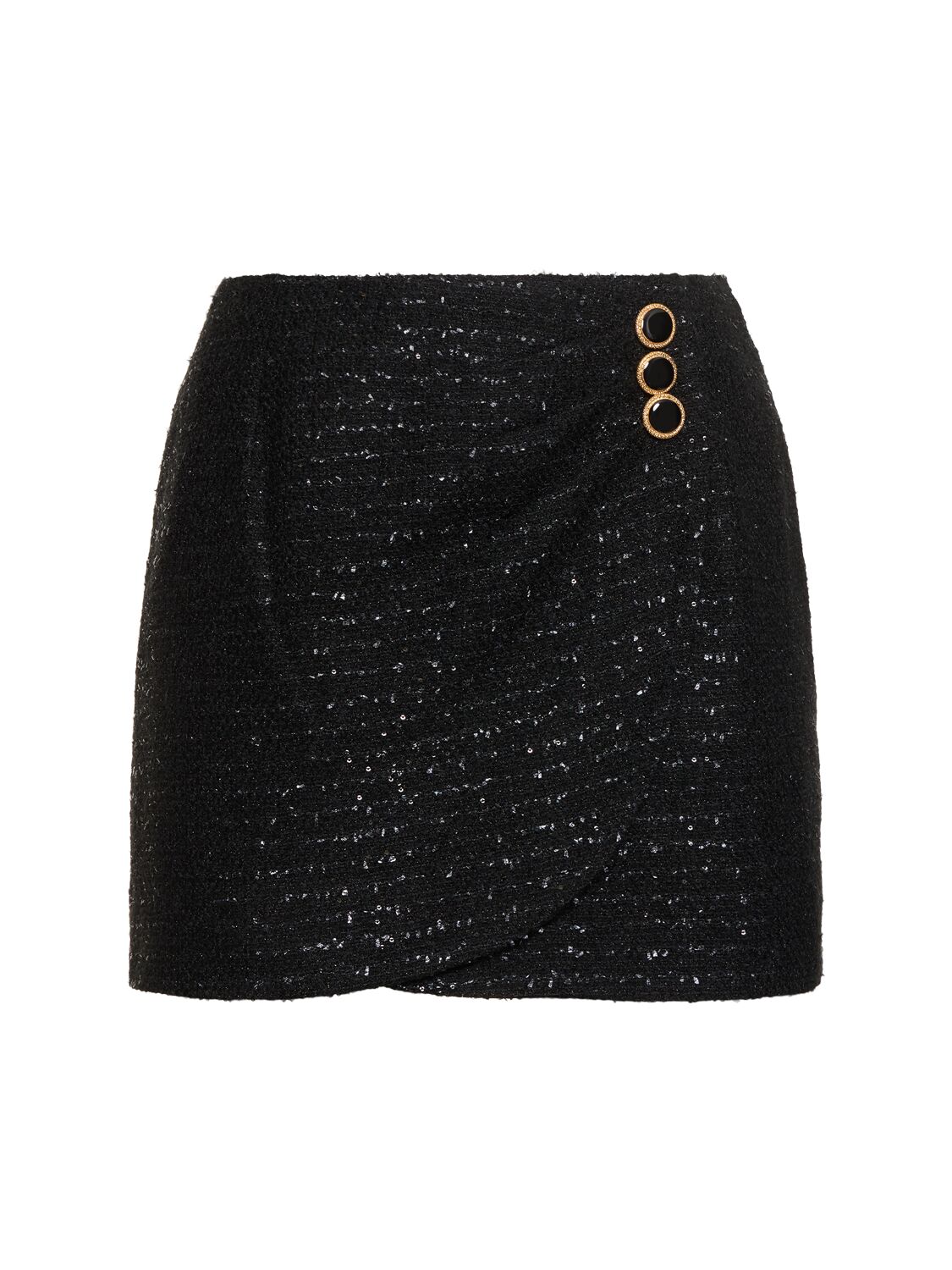 Alessandra Rich Sequined Tweed Draped Mini Skirt In Black/gold