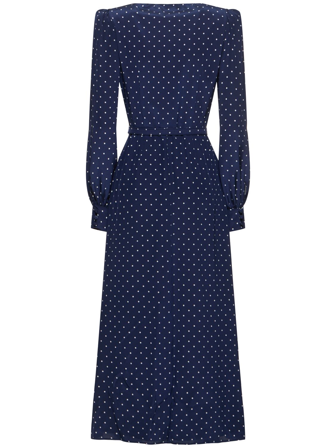 Shop Alessandra Rich Polka Dot Print Dress W/ Collar In Navy/white