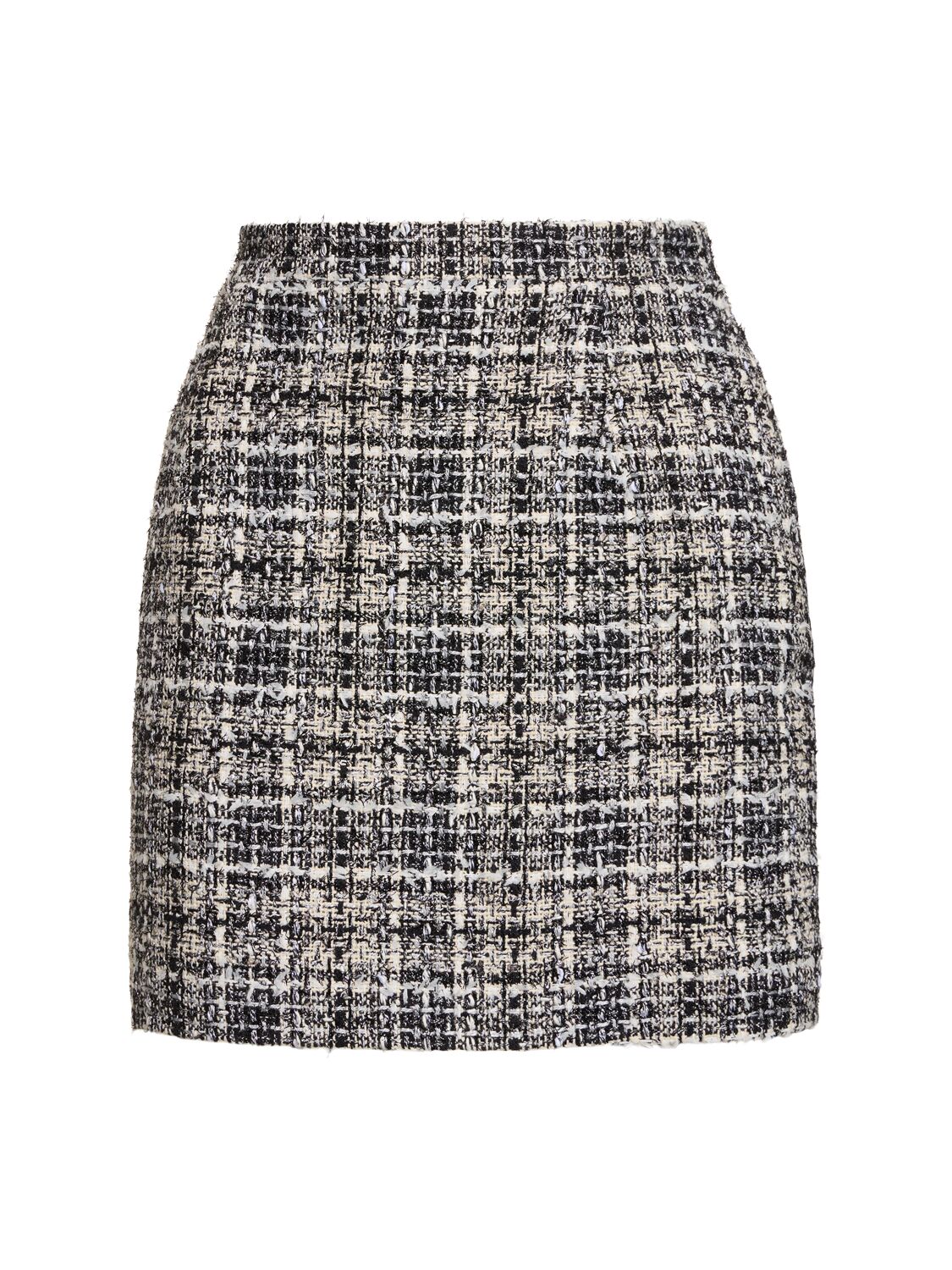 Shop Alessandra Rich Sequined Tweed Mini Skirt In Black/white