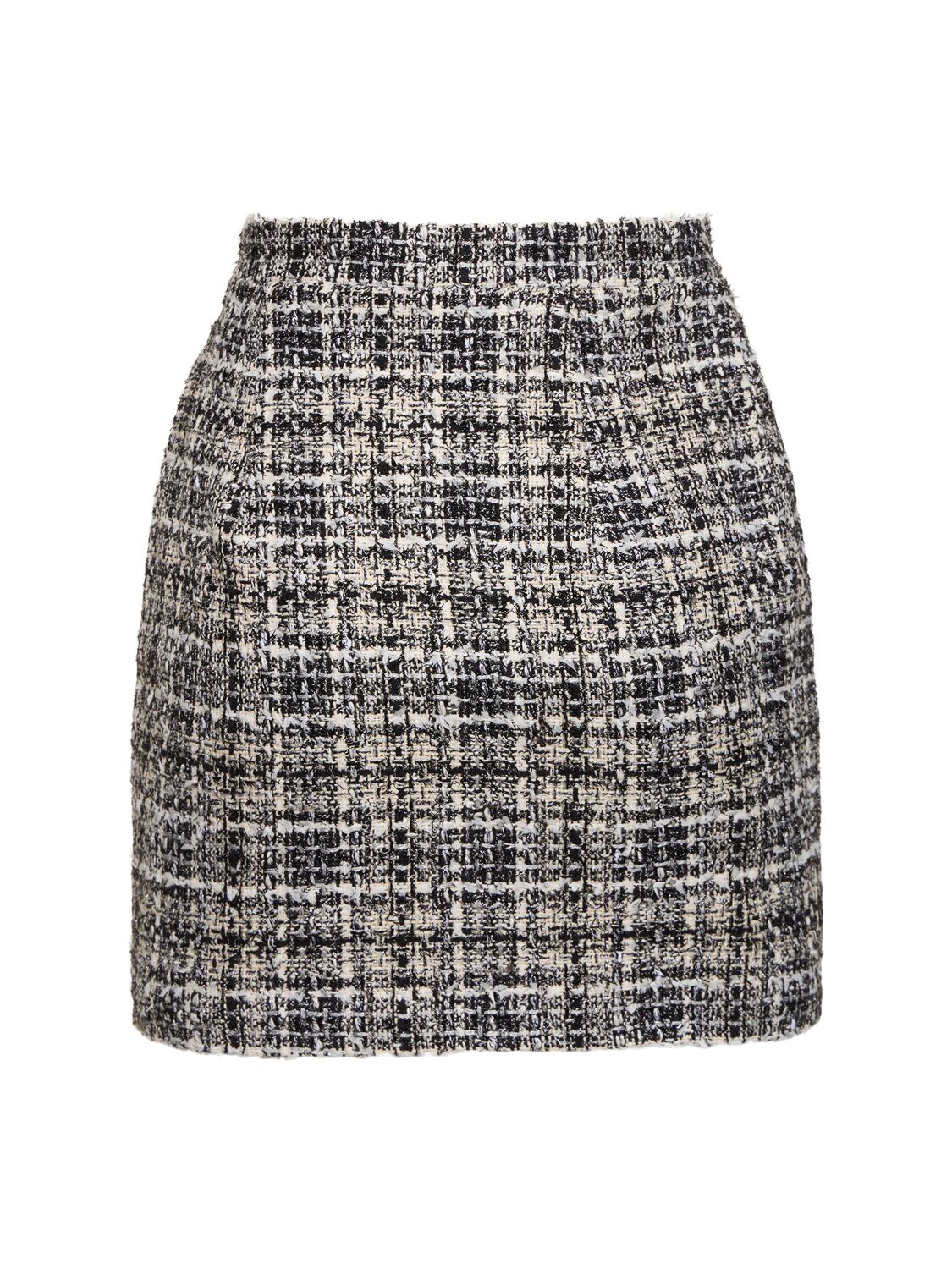 Shop Alessandra Rich Sequined Tweed Mini Skirt In Black/white