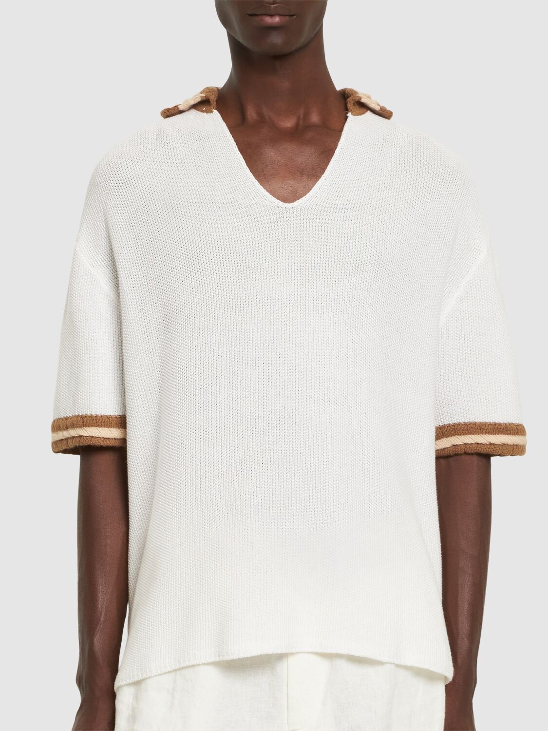 Shop Commas Crochet Collar Polo In Off White/beige