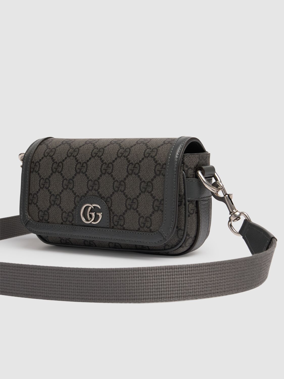 Shop Gucci Ophidia Gg Crossbody Bag In Grey/black