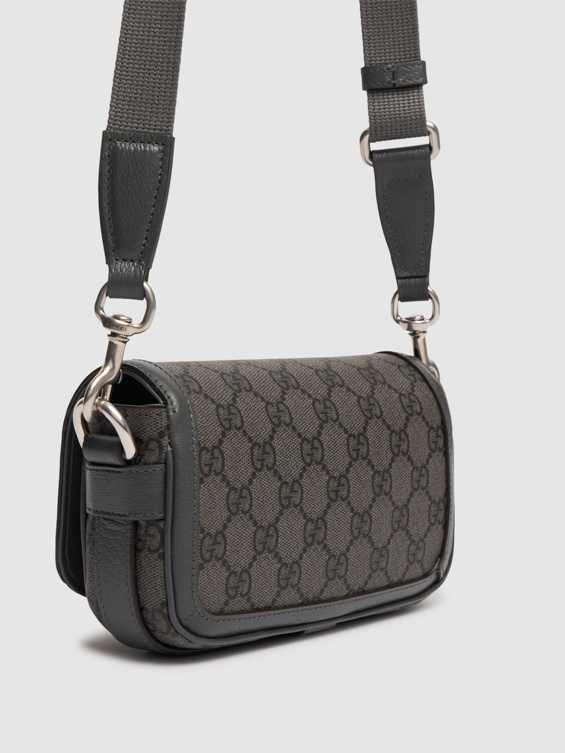 Shop Gucci Ophidia Gg Crossbody Bag In Grey/black