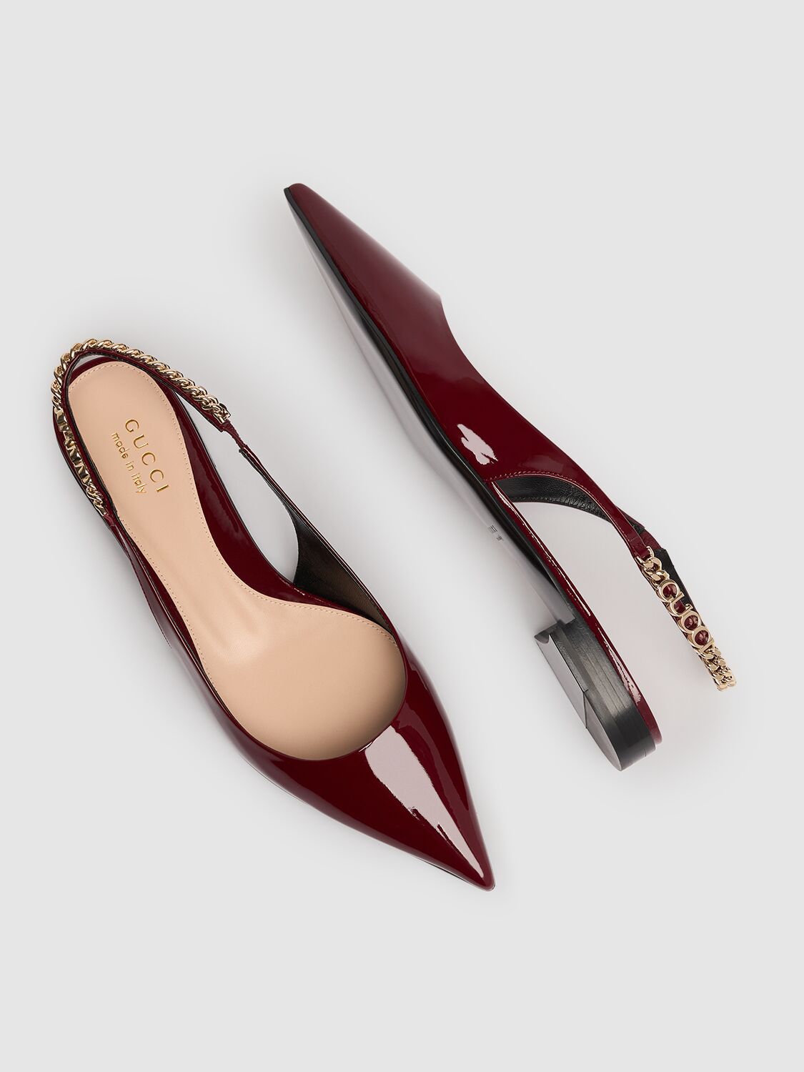 Shop Gucci 15mm Signoria Leather Slingback Flats In Rosso Ancora