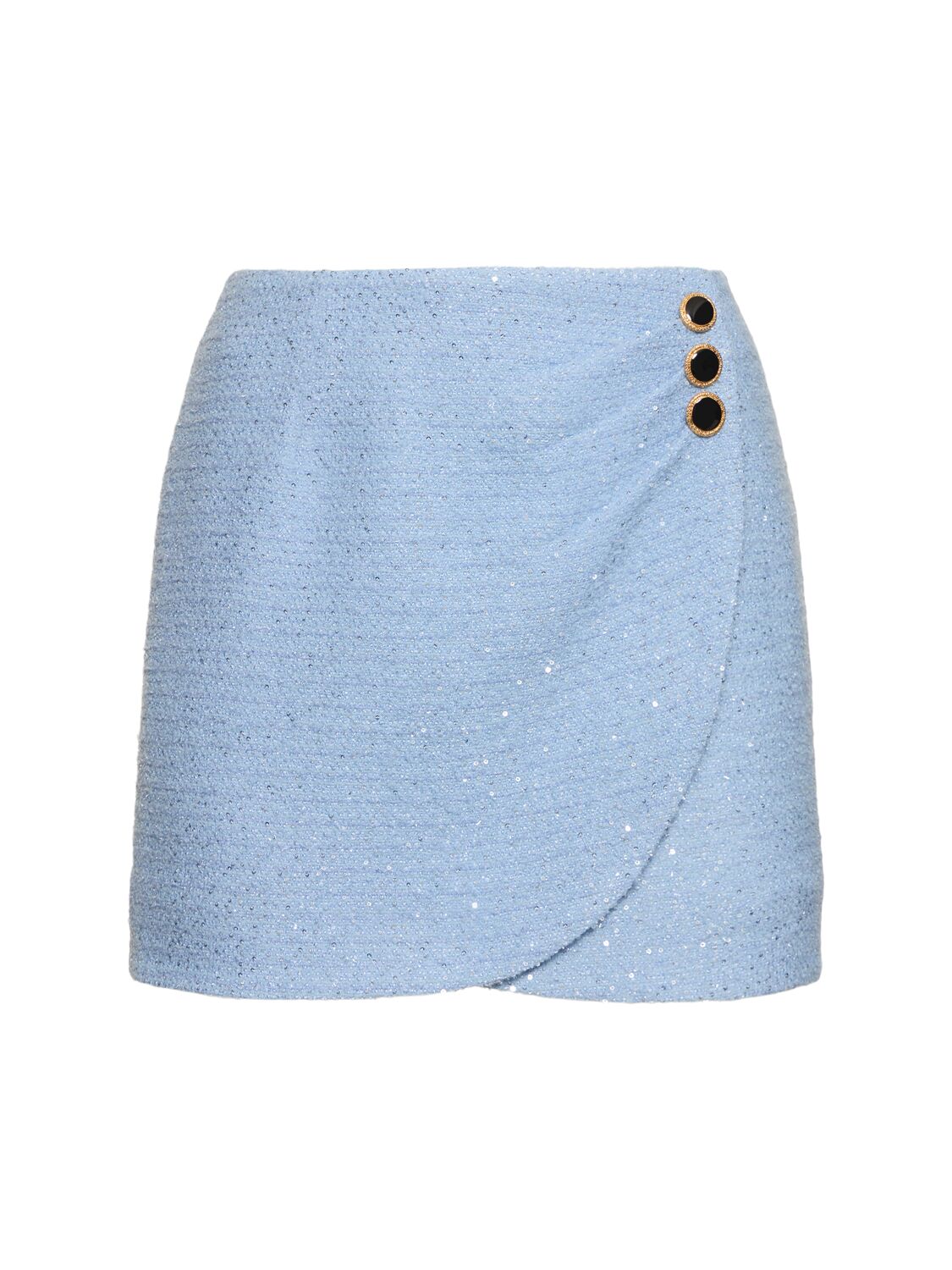 Alessandra Rich Sequined Tweed Draped Mini Skirt In Light Blue