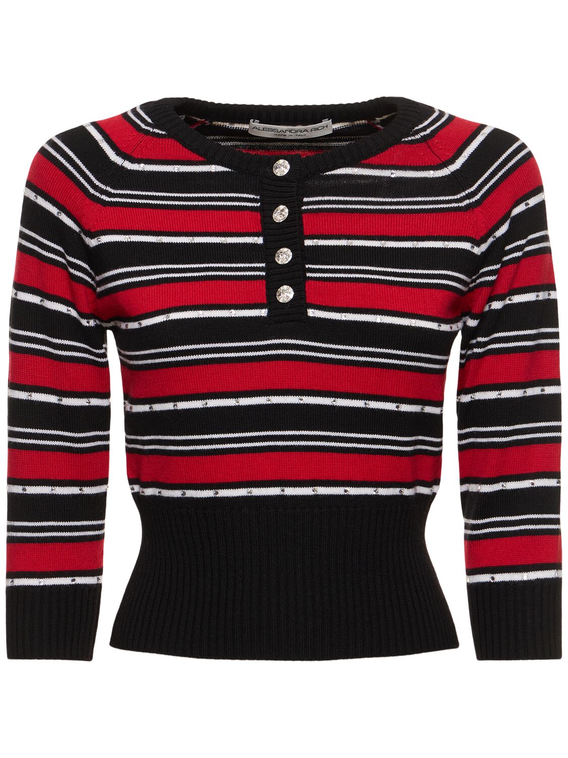 Alessandra Rich Striped Wool Knit Sweater In Black/red/white