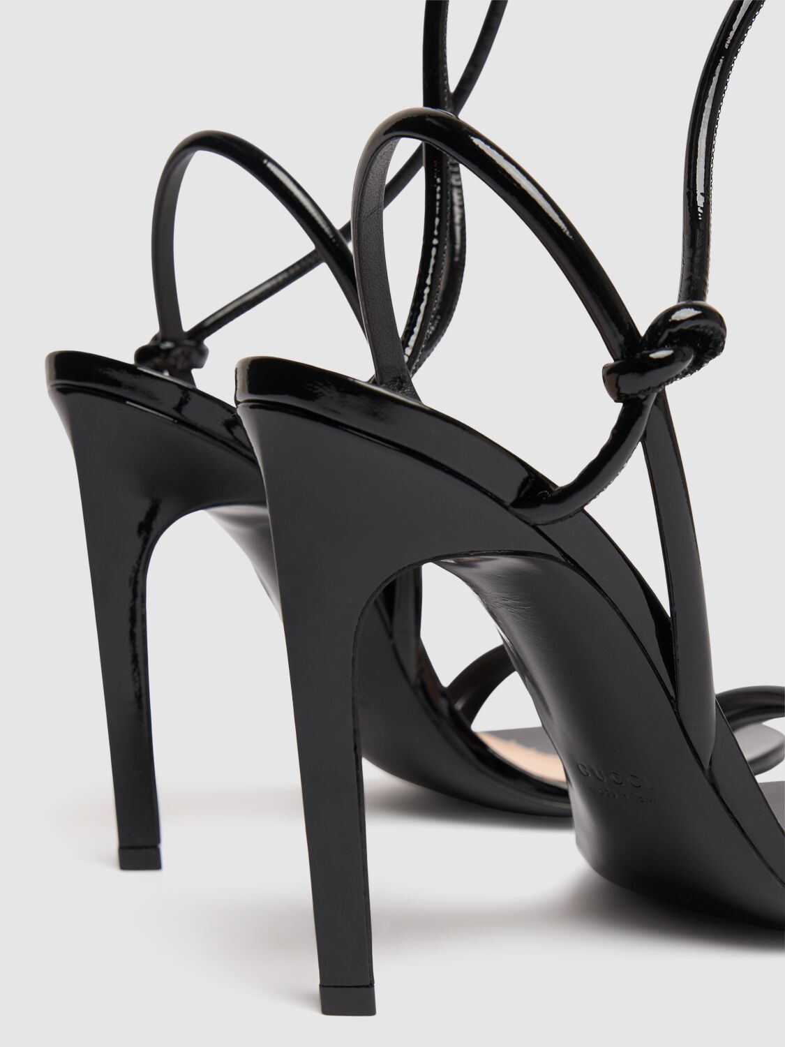 Shop Gucci 105mm Patent Leather Strappy Sandals In Black