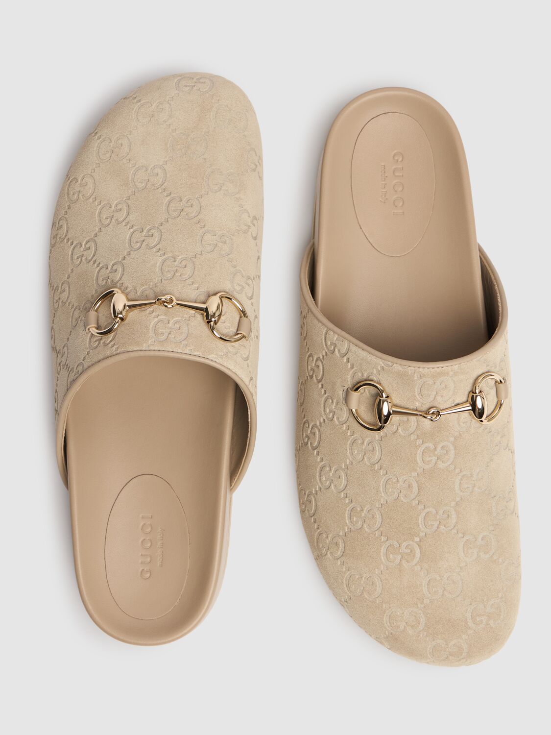 Shop Gucci 5mm Horsebit Leather Slippers In Oatmeal