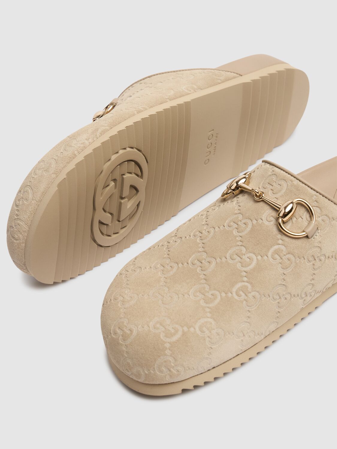 Shop Gucci 5mm Horsebit Leather Slippers In Oatmeal