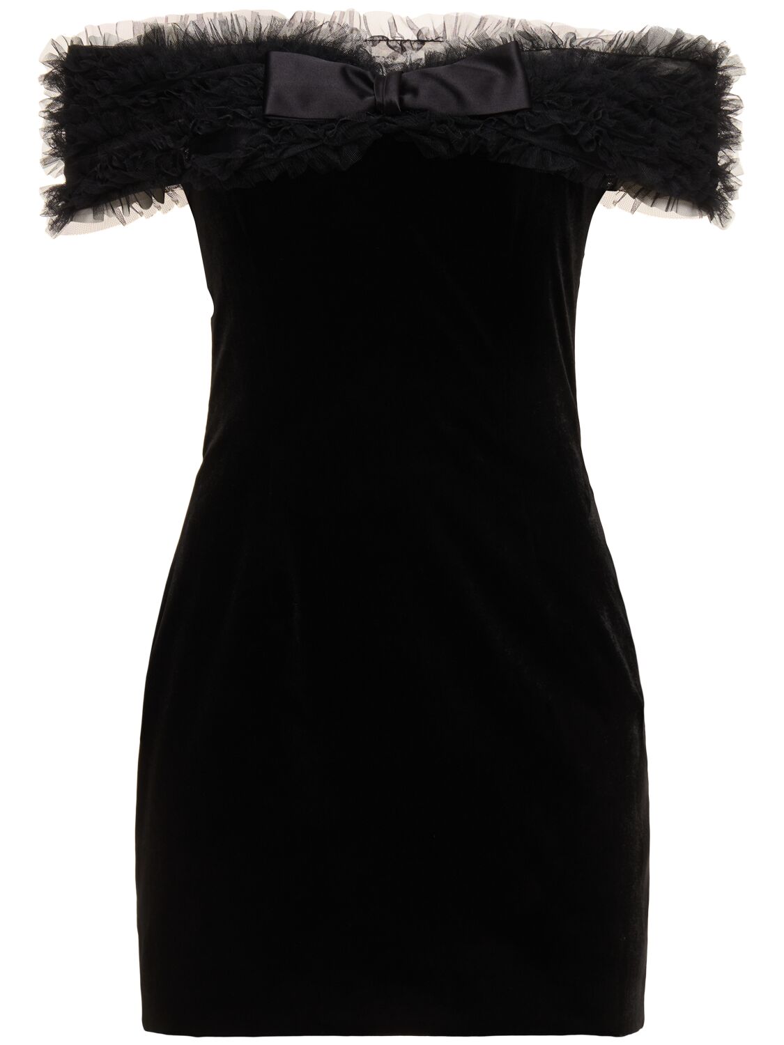 Alessandra Rich Off-the-shoulder Velvet Mini Dress In Black