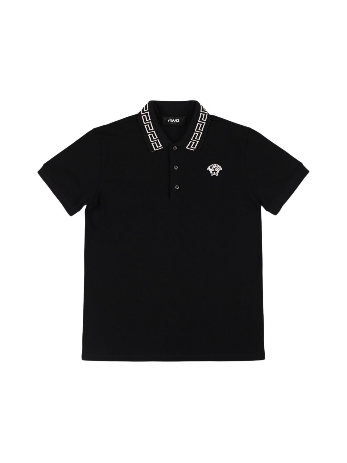 Versace Embroidered Cotton Piquet  Polo T-shirt In Black