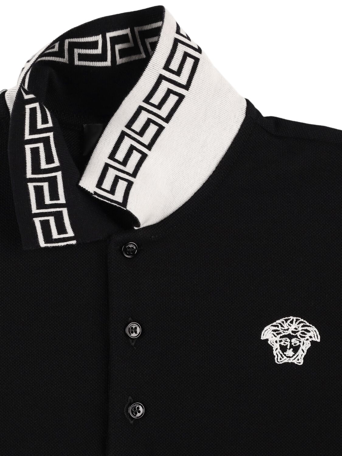 Shop Versace Embroidered Cotton Piquet  Polo T-shirt In Black