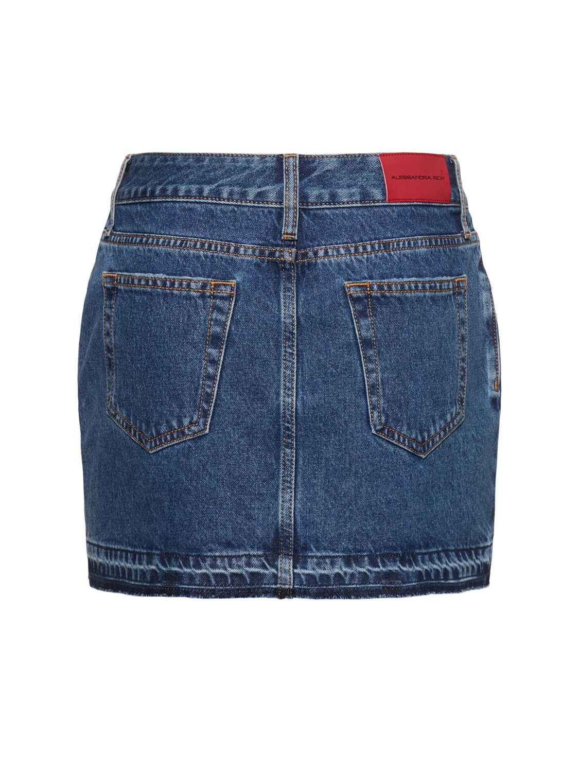 Shop Alessandra Rich Denim Mini Skirt W/crystals In Blue