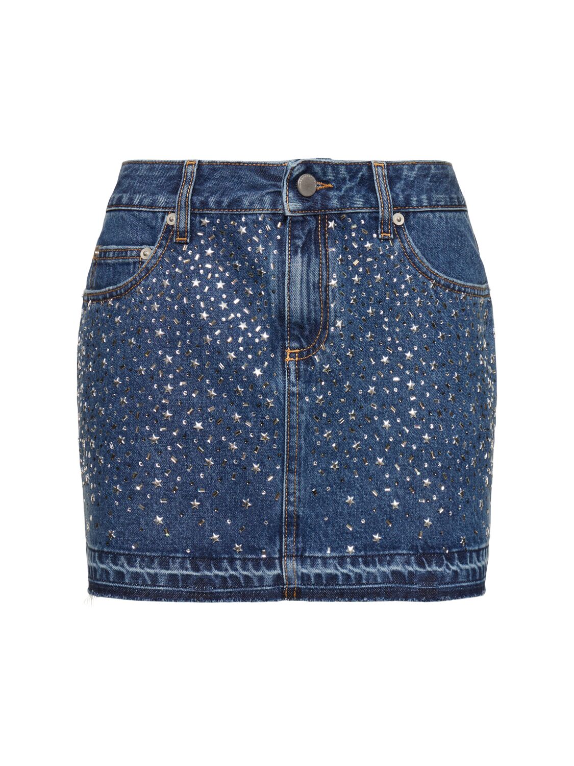 Alessandra Rich Denim Mini Skirt W/crystals In Blue