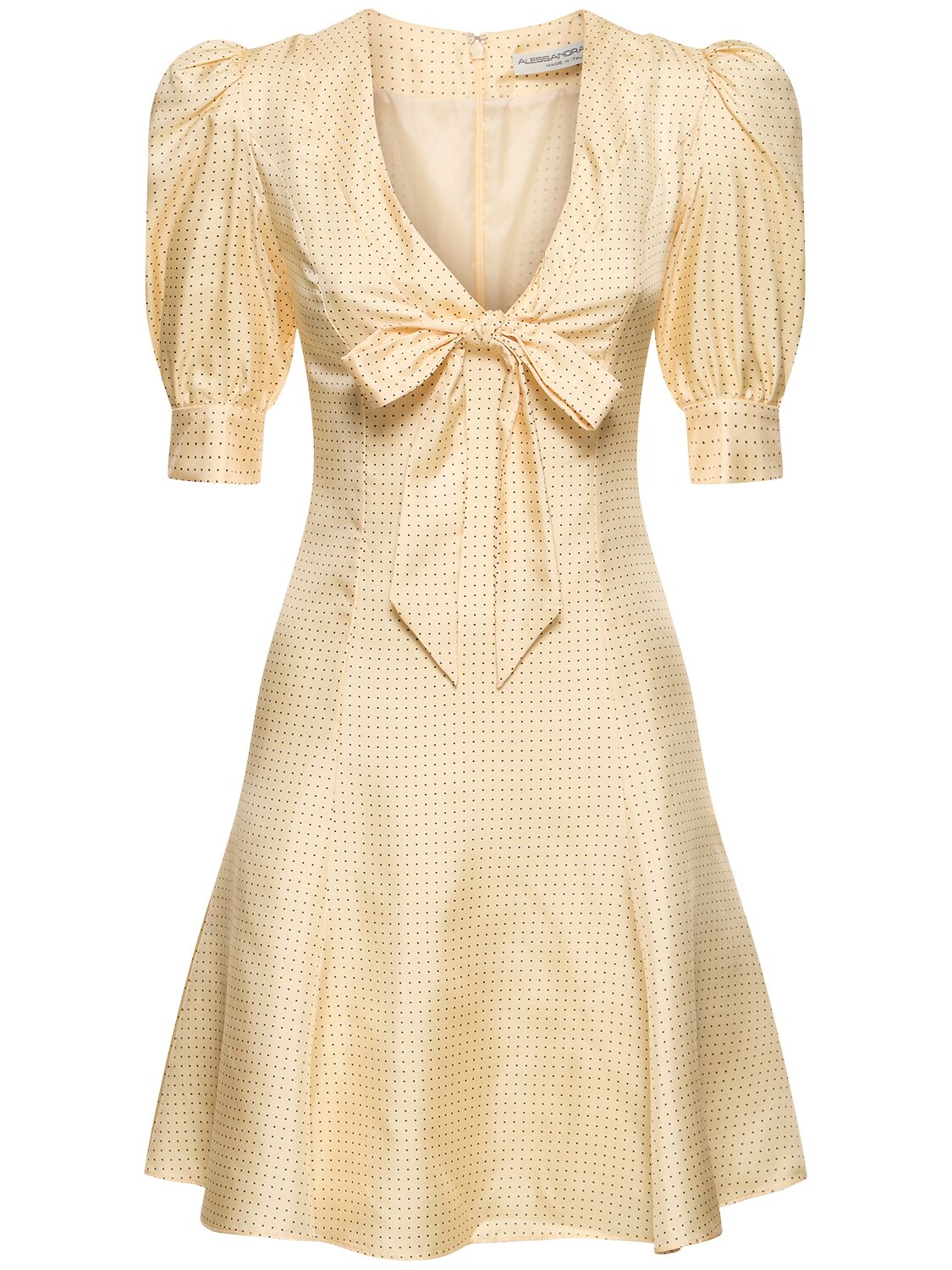 Alessandra Rich Polka Dot Print Silk Twill Mini Dress In Beige