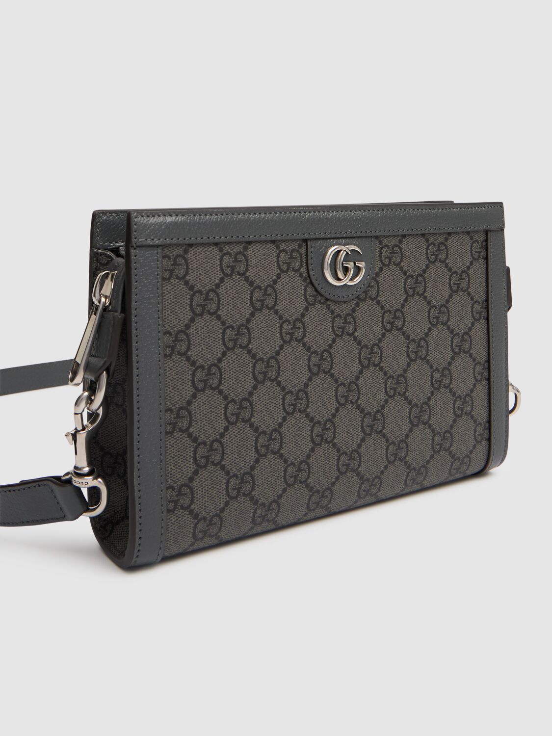 Shop Gucci Ophidia Gg Crossbody Bag In Grey/black