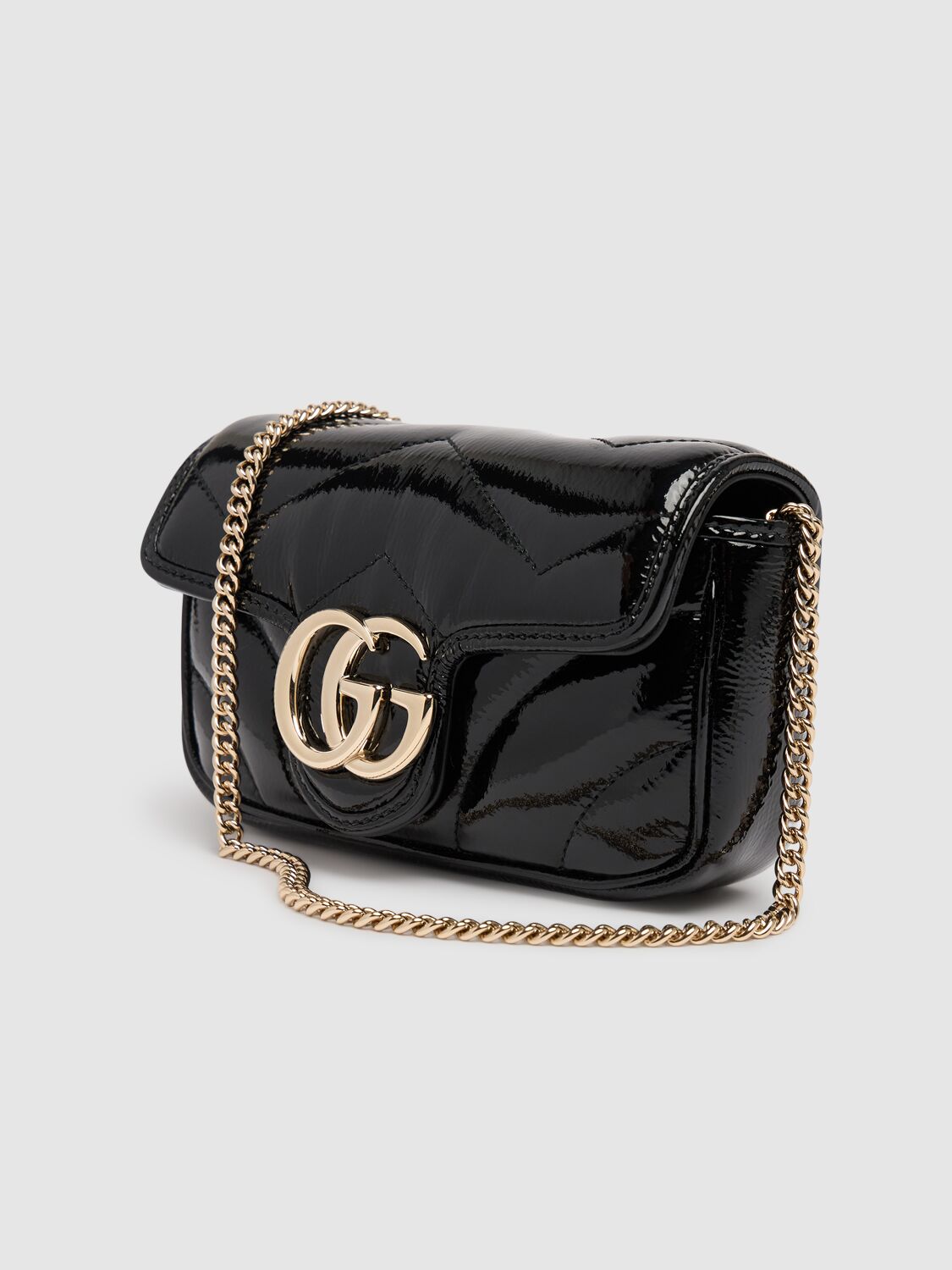 Shop Gucci Super Mini Gg Marmont Patent Leather Bag In Black