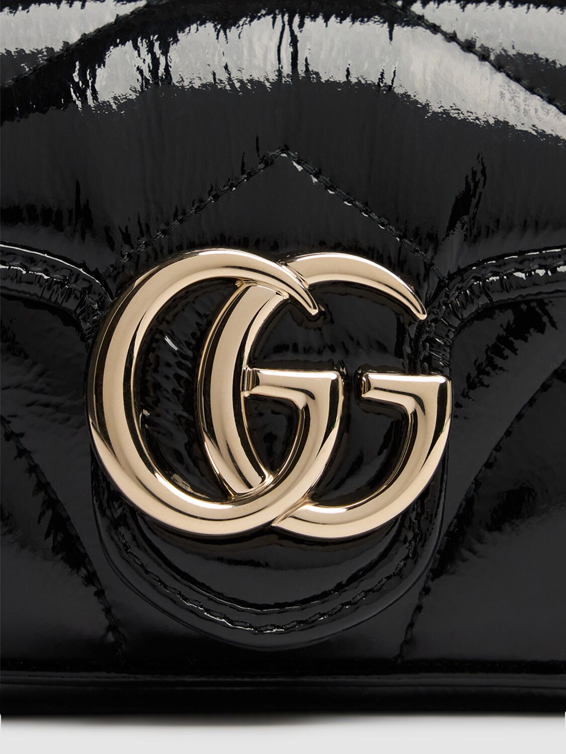 Shop Gucci Super Mini Gg Marmont Patent Leather Bag In Black