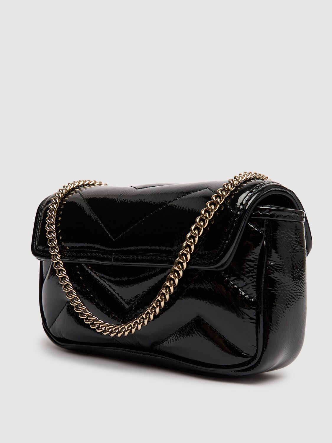 Shop Gucci Super Mini Gg Marmont Patent Leather Bag In Black