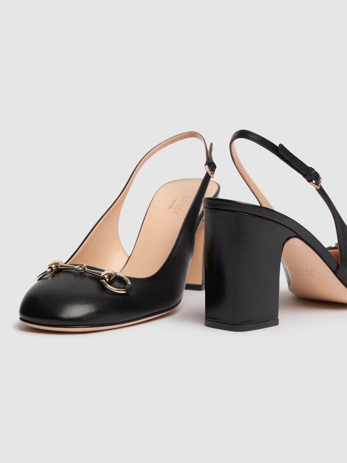 Shop Gucci 75mm Horsebit Leather Slingback Pumps In Black