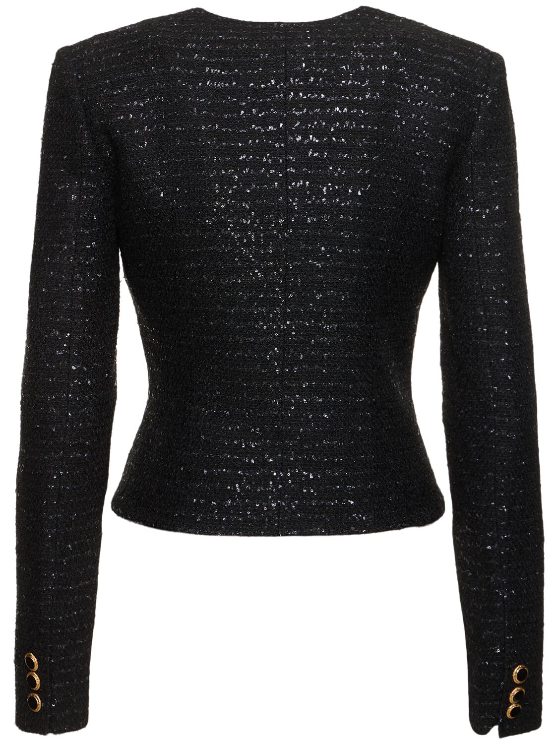 Shop Alessandra Rich Sequined Tweed Jacket In Black/gold