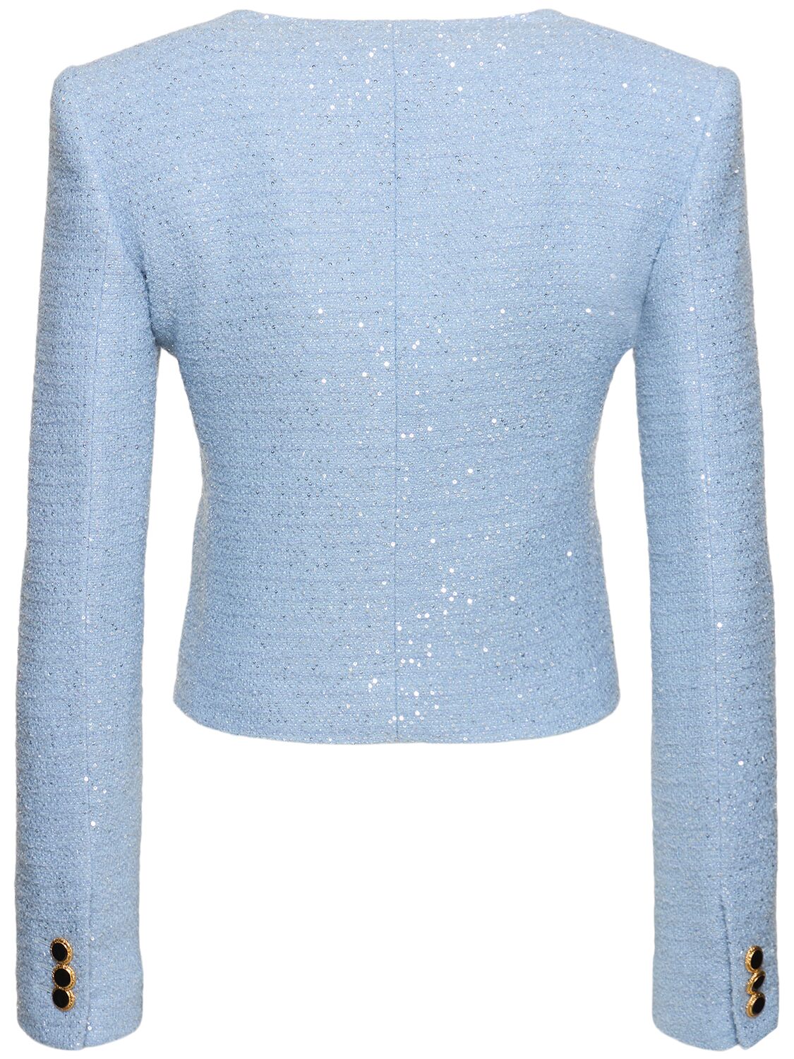 Shop Alessandra Rich Sequined Tweed Square Neck Jacket In Light Blue