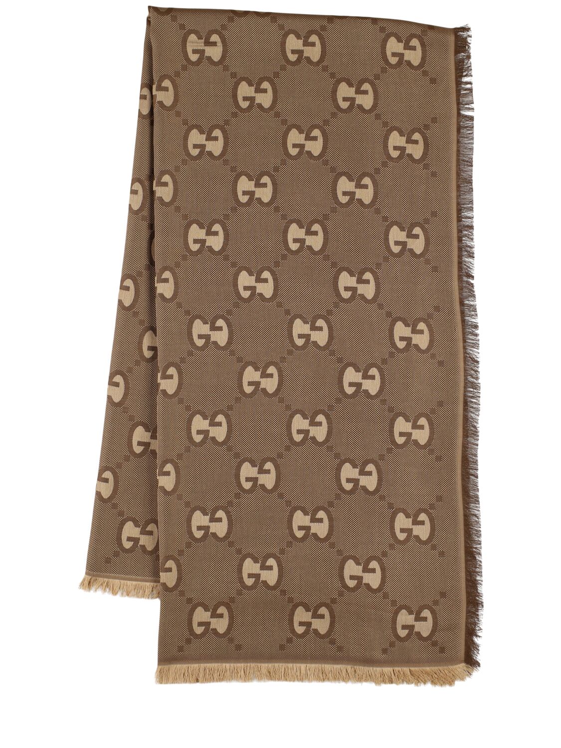 Gucci Silk & Cotton Scarf In Sand/brown