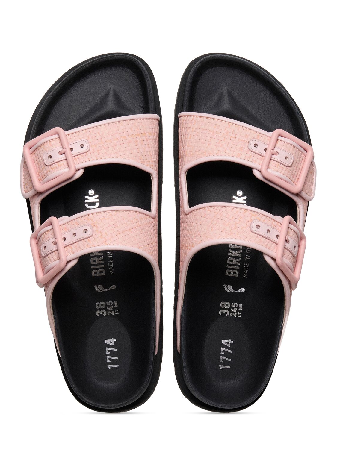 Shop Birkenstock 1774 5mm Arizona Luxe Raffia Sandals In Pink