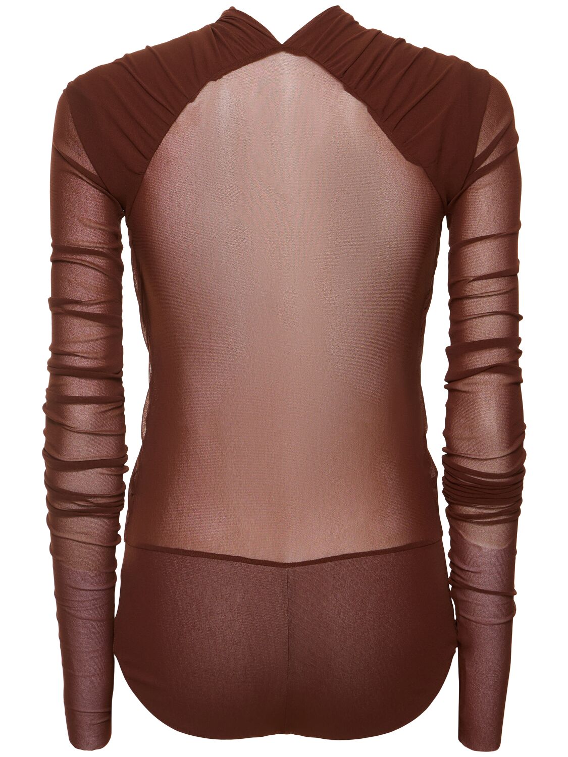 Shop Philosophy Di Lorenzo Serafini Gathered Stretch Tulle Bodysuit In Brown