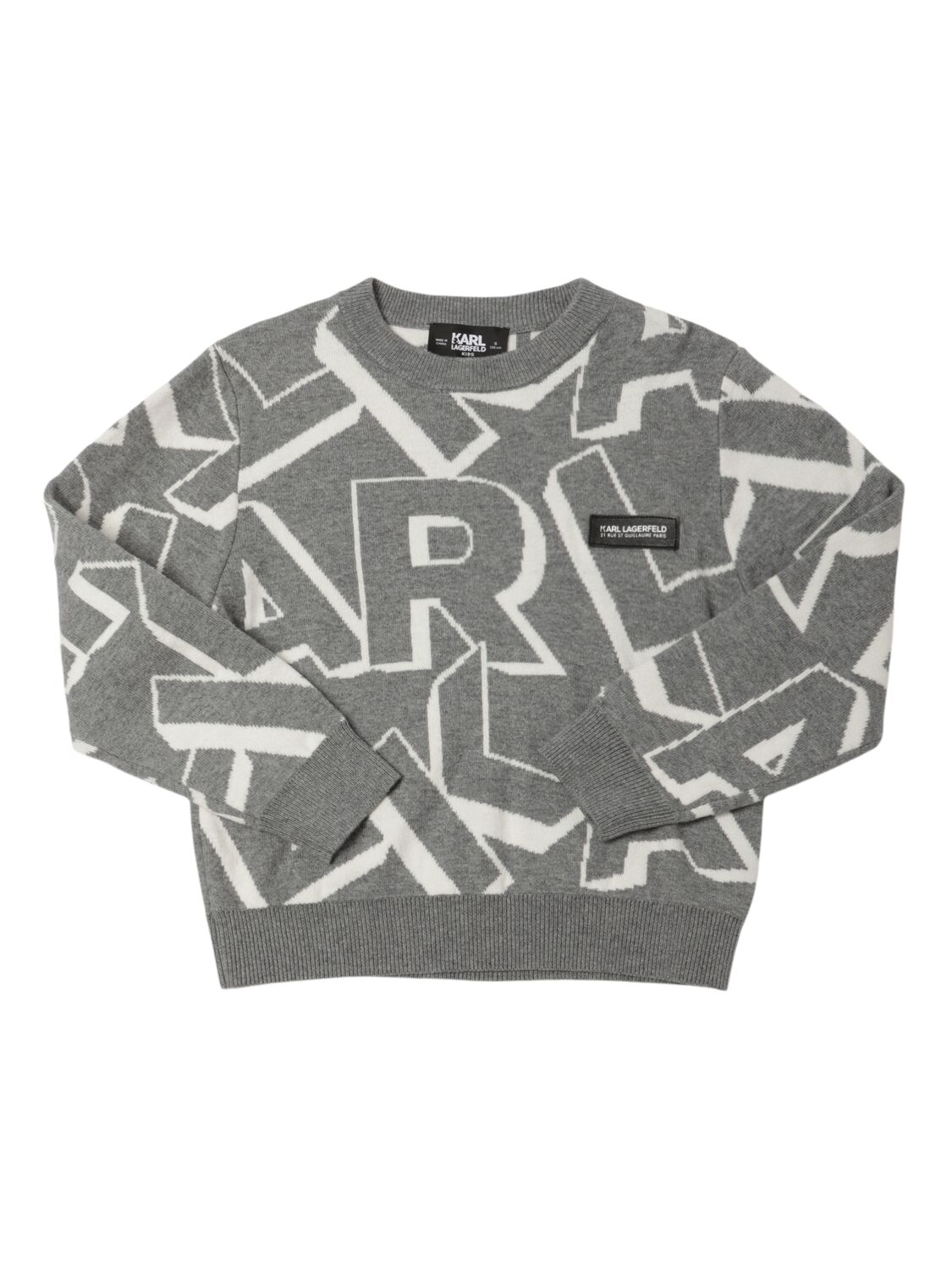 Karl Lagerfeld Kids' Cotton Blend Knit Sweater In Grey