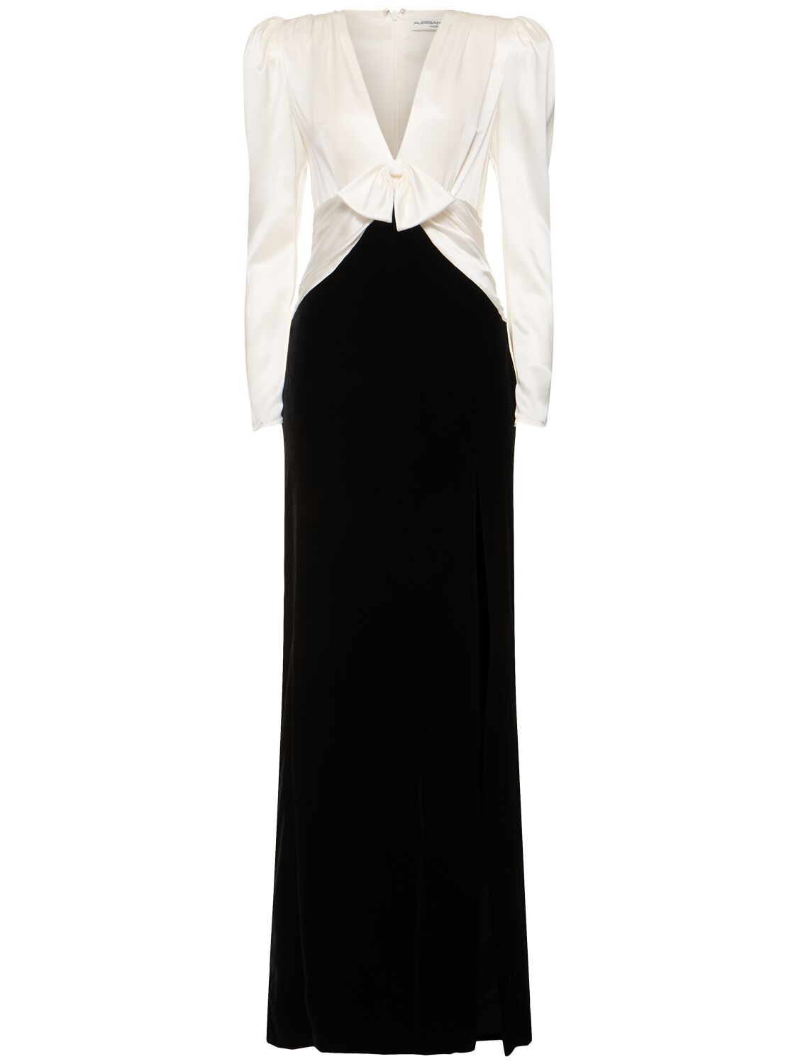 Alessandra Rich Velvet & Silk Satin Long Dress In Black/white