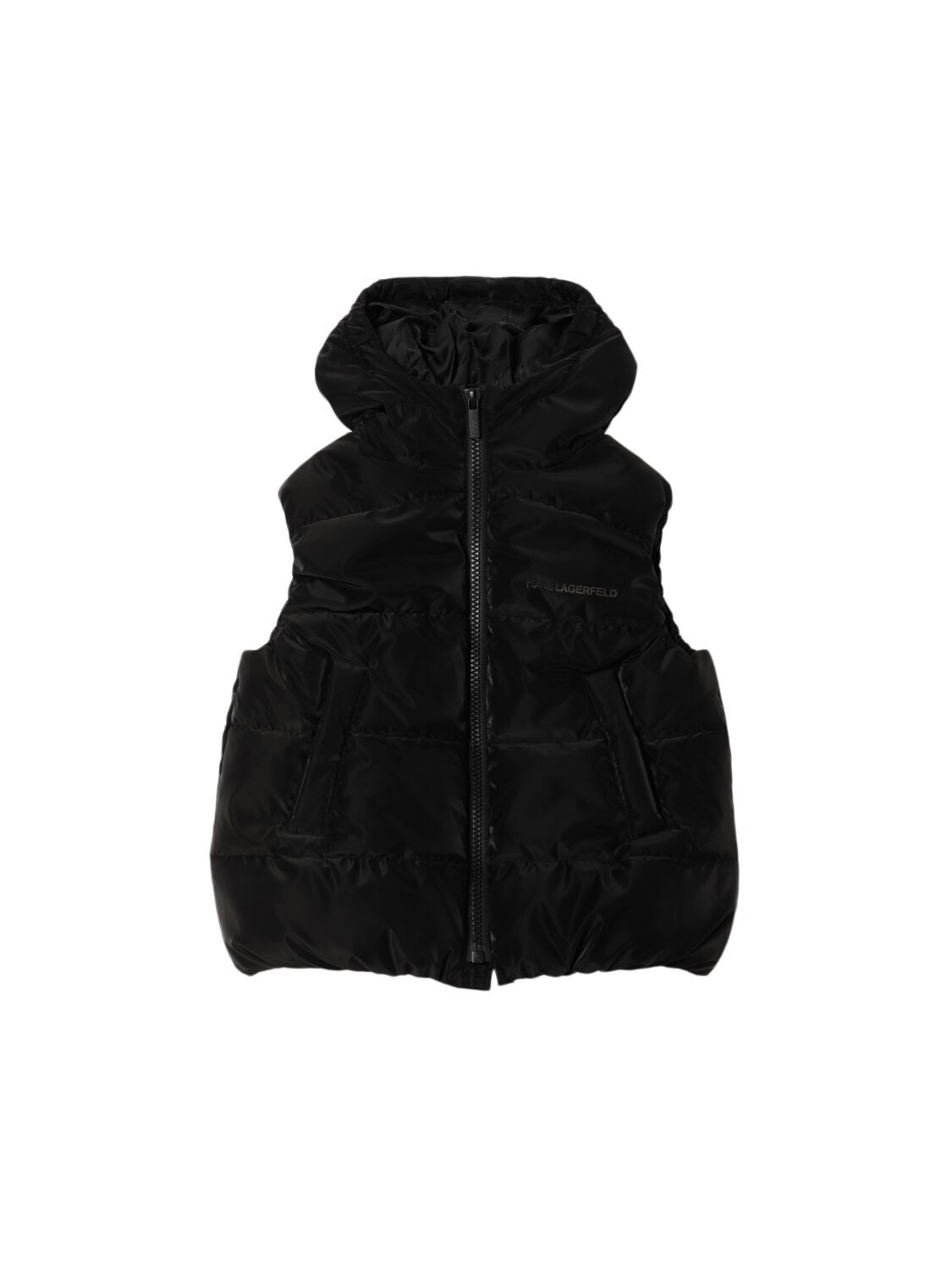Karl Lagerfeld Kids' Hooded Nylon Puffer Vest In Black