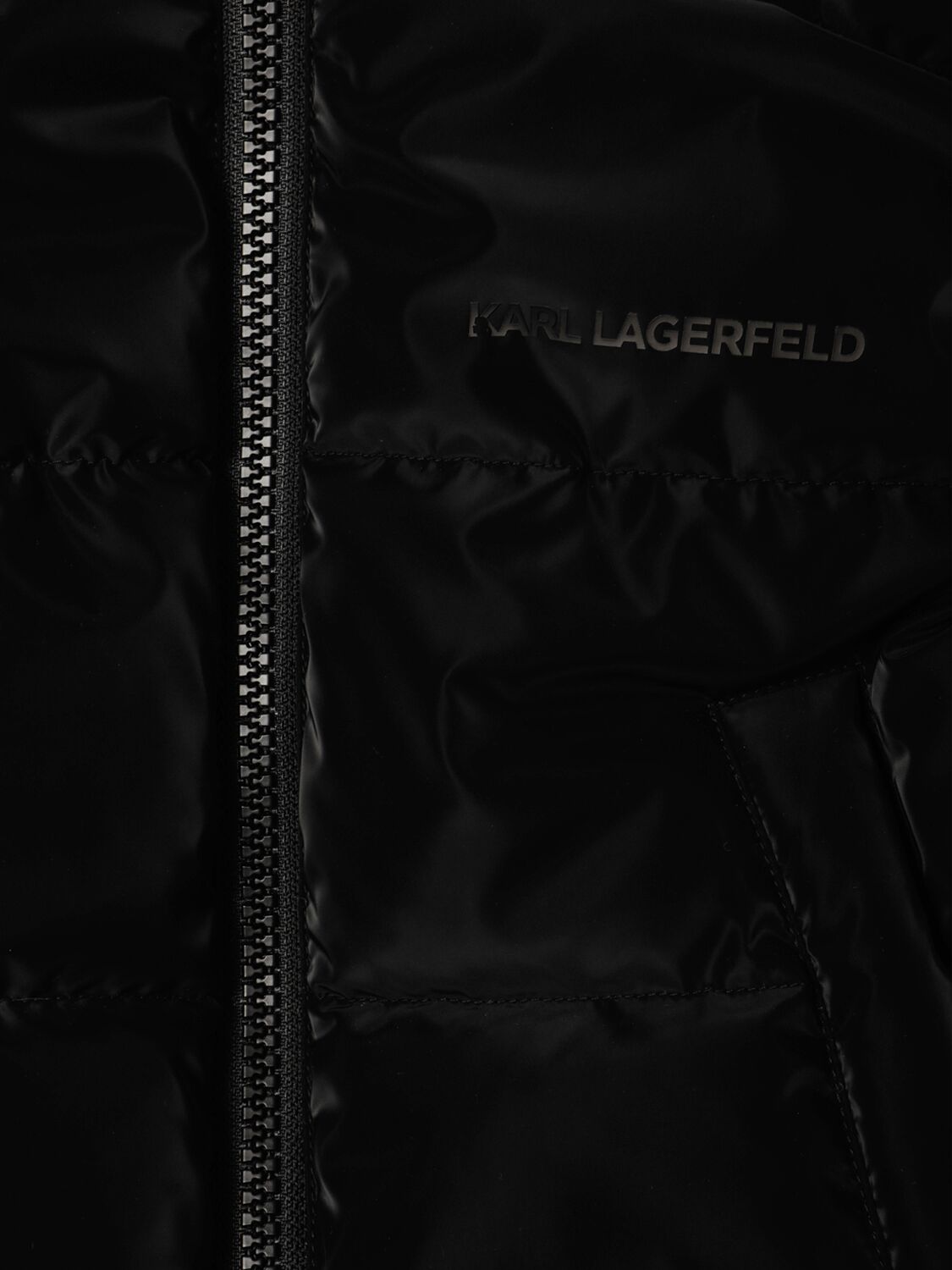 Shop Karl Lagerfeld Hooded Satin Puffer Vest In Black