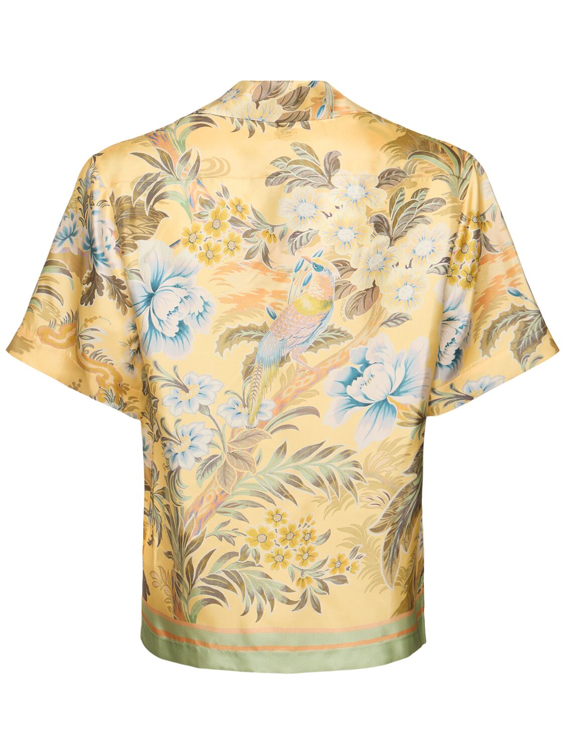 Shop Etro Printed Silk Short Sleeve Shirt In Yellow