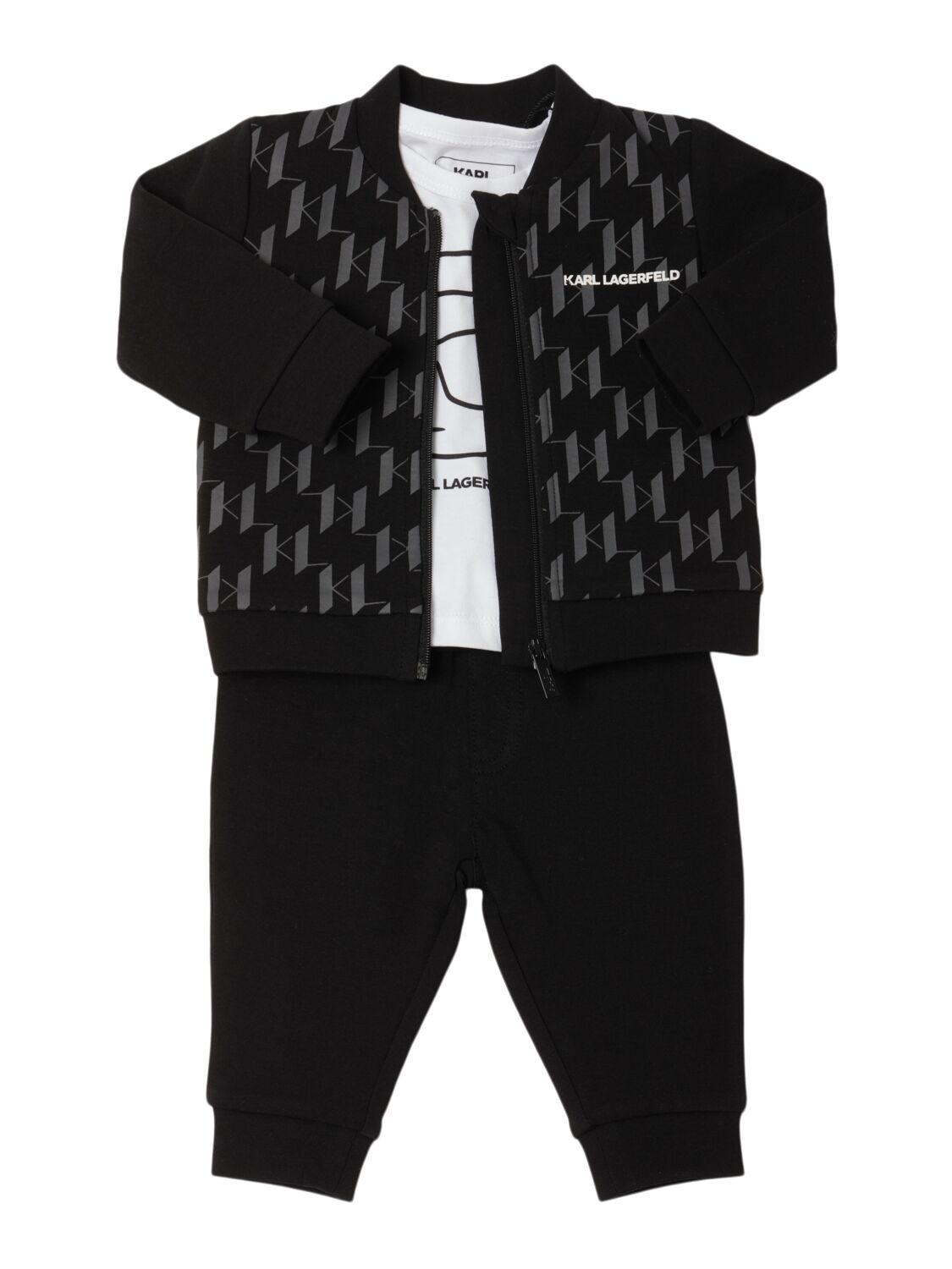 Karl Lagerfeld Babies' Cotton Sweatshirt, T-shirt & Pants In Black
