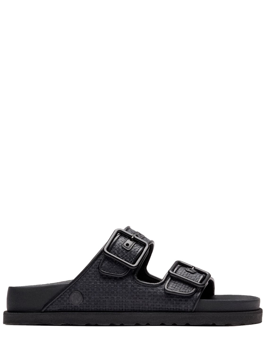 Shop Birkenstock 1774 5mm Arizona Raffia Luxe Sandals In Black