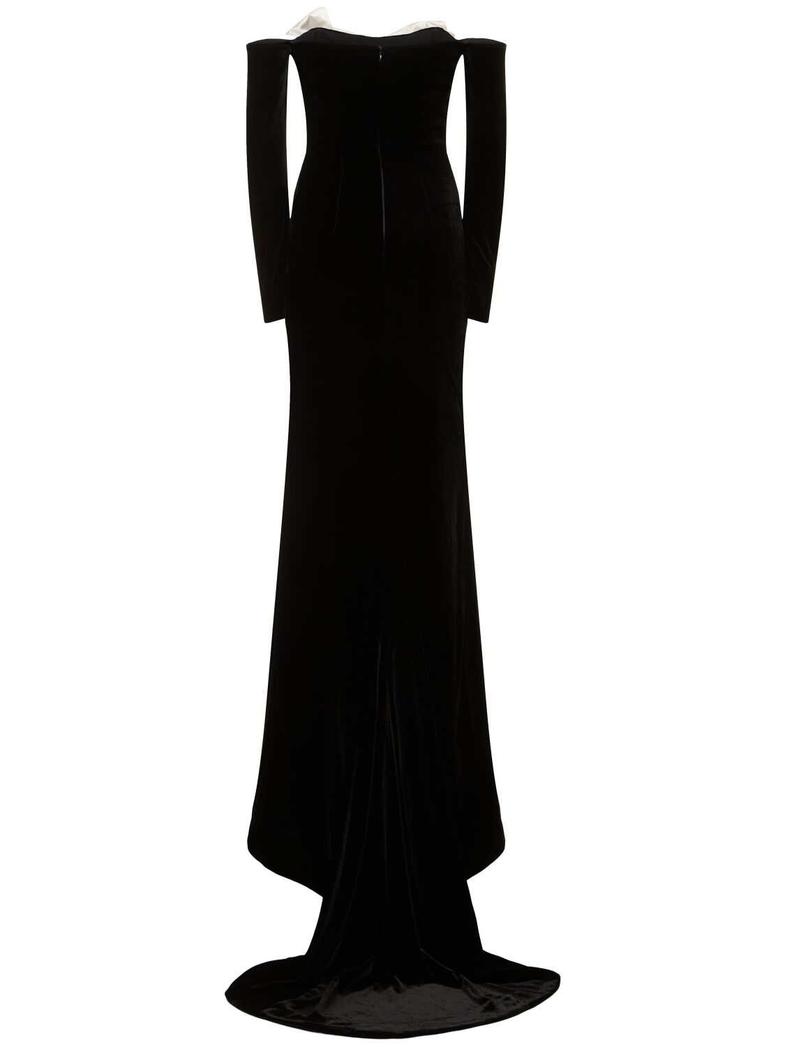 Alessandra Rich Bow-detail Off-shoulder Velvet Gown In Black/white
