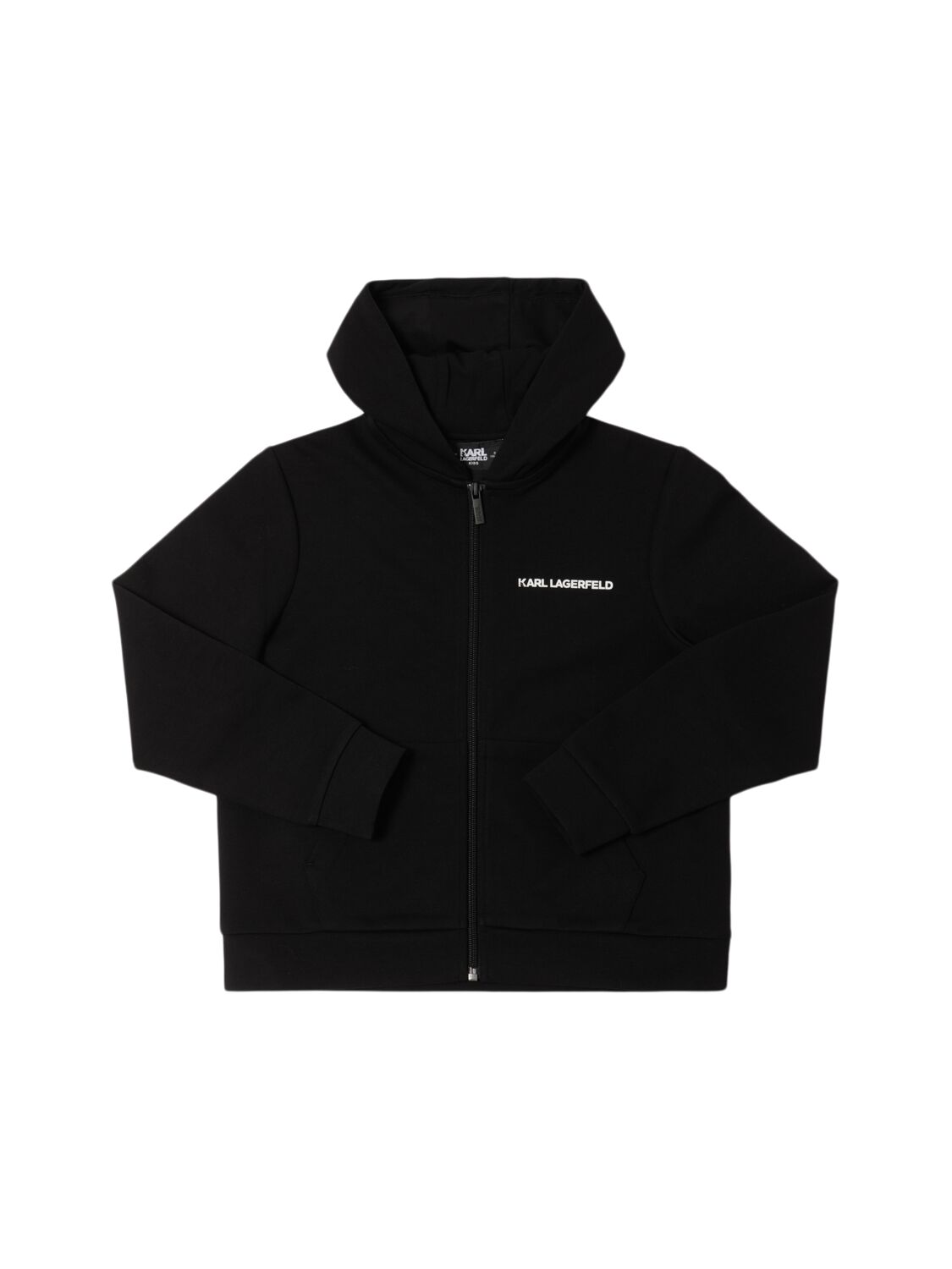 Karl Lagerfeld Kids' Hooded Cotton Blend Sweatshirt In Black
