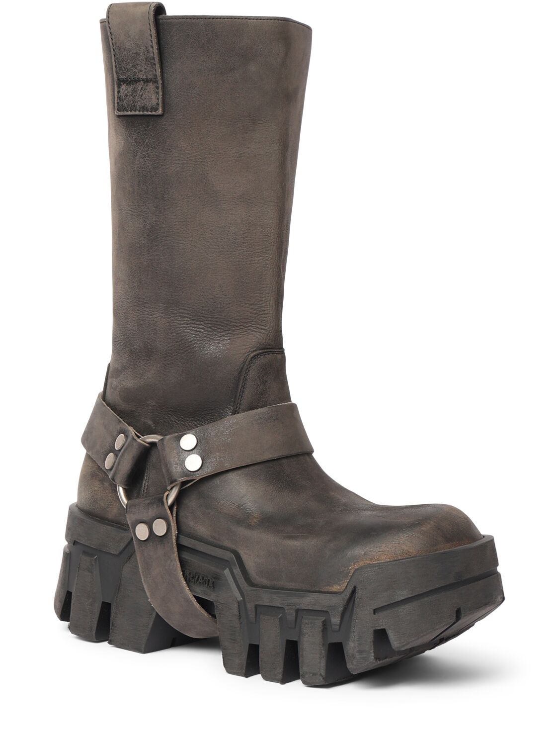 Shop Balenciaga Bulldozer Leather Harness Boots In Washed Black