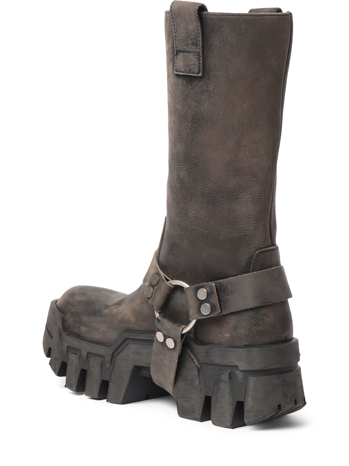 Shop Balenciaga Bulldozer Leather Harness Boots In Washed Black