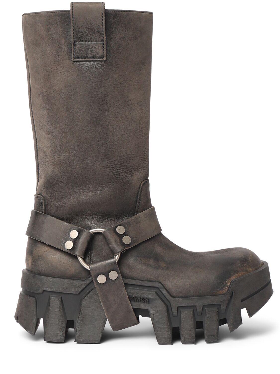 Balenciaga Bulldozer Leather Harness Boots In Washed Black