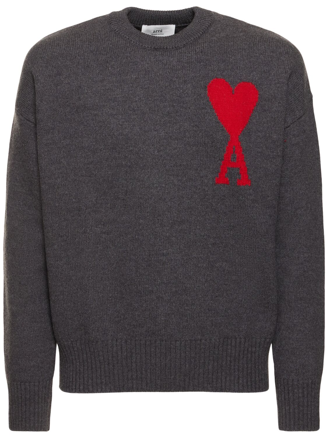 Ami Alexandre Mattiussi Adc Wool Crewneck Sweater In Grey/red