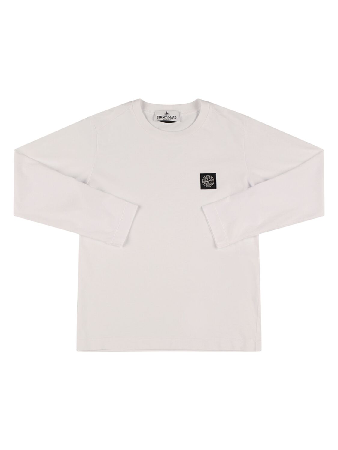 Stone Island Junior Cotton Long Sleeve T-shirt In 白色