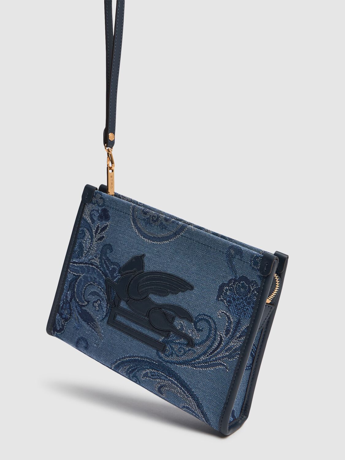 Shop Etro Medium Fiore Denim Jacquard Pouch In Pervinca