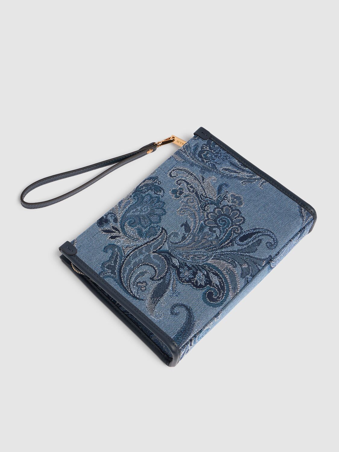 Shop Etro Medium Fiore Denim Jacquard Pouch In Pervinca