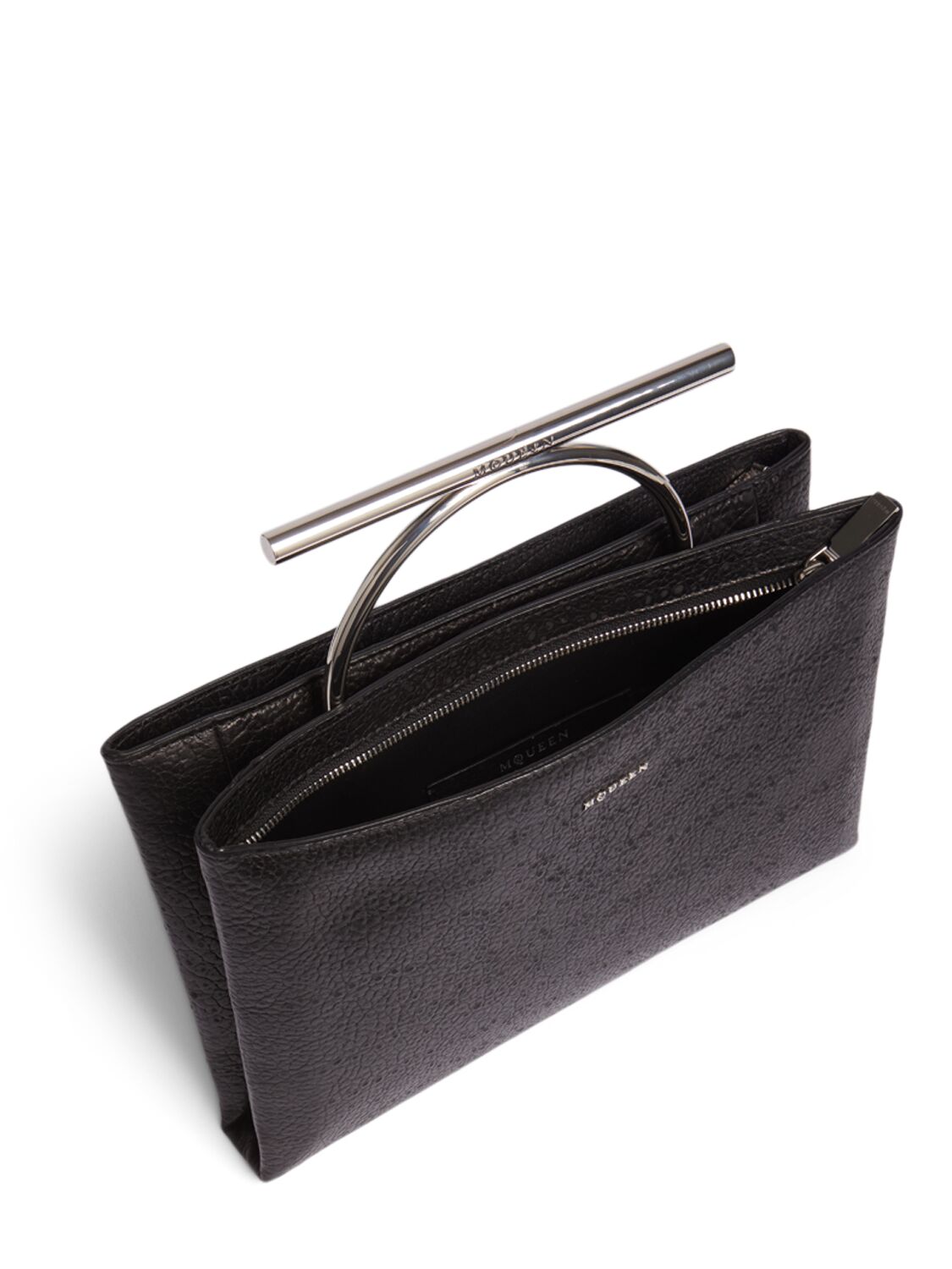 Shop Alexander Mcqueen Cross Bar Grainy Leather Clutch In Black