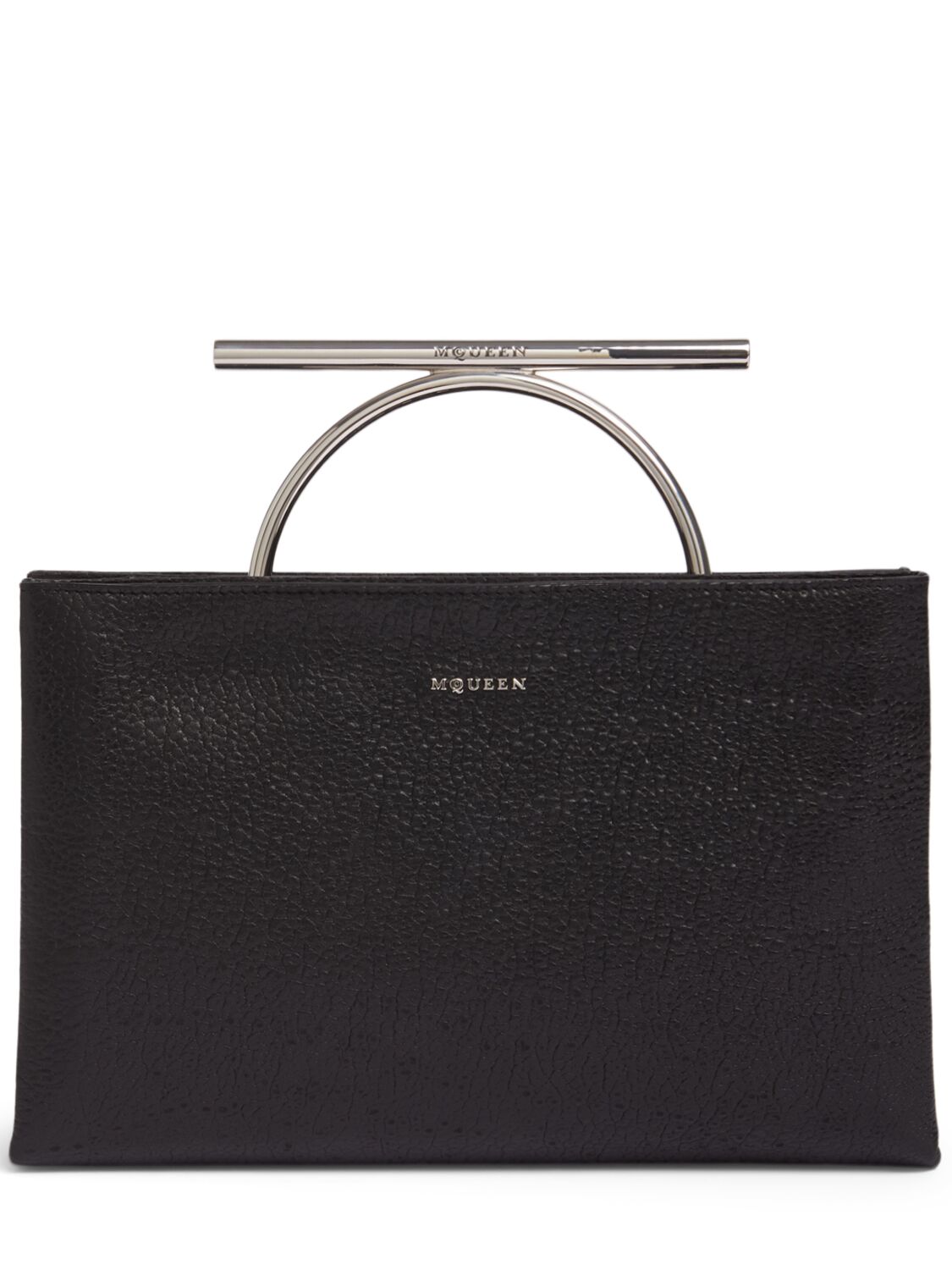 Shop Alexander Mcqueen Cross Bar Grainy Leather Clutch In Black