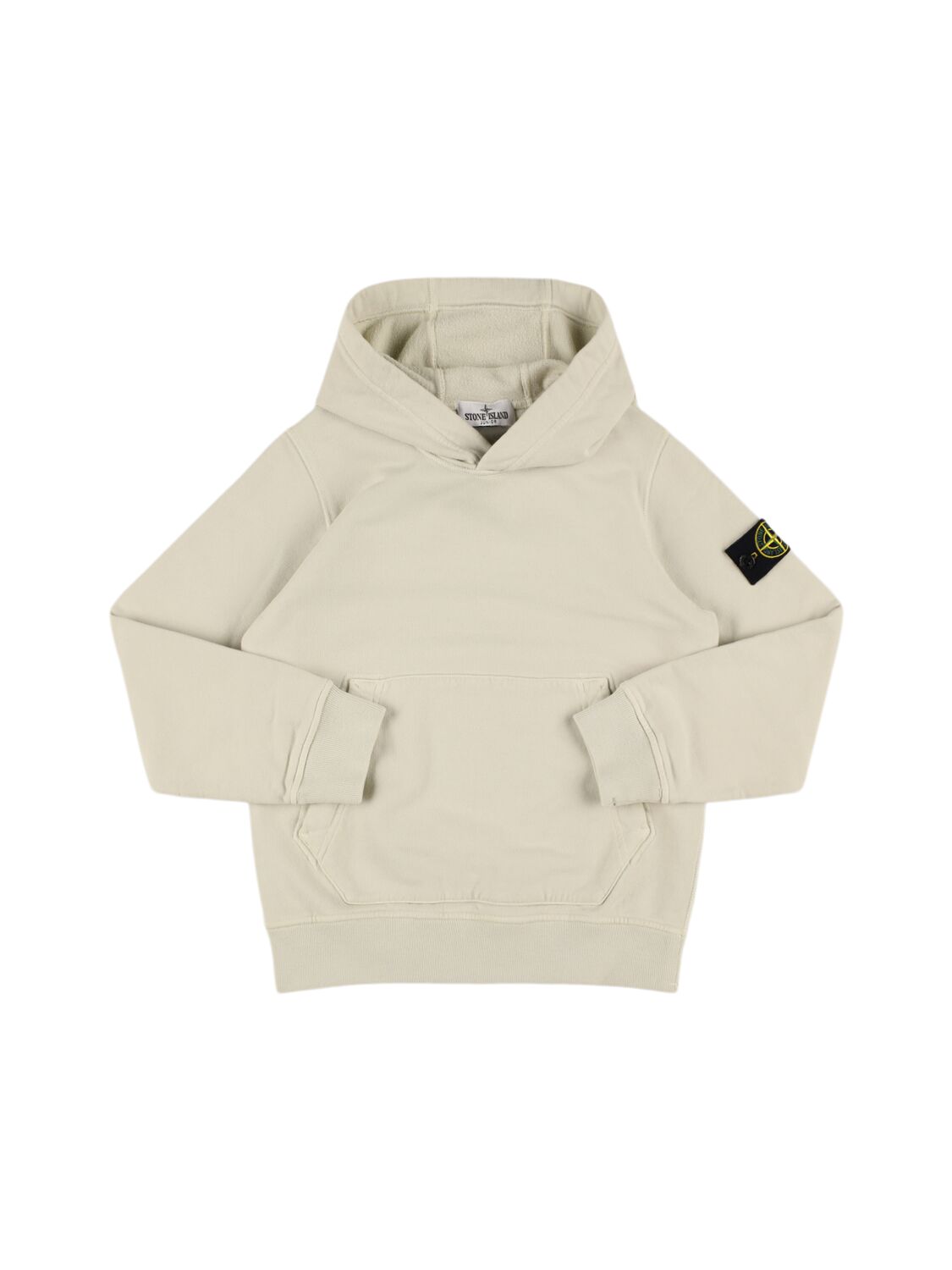Stone Island Junior Organic Cotton Hooded Sweatshirt In 米白色
