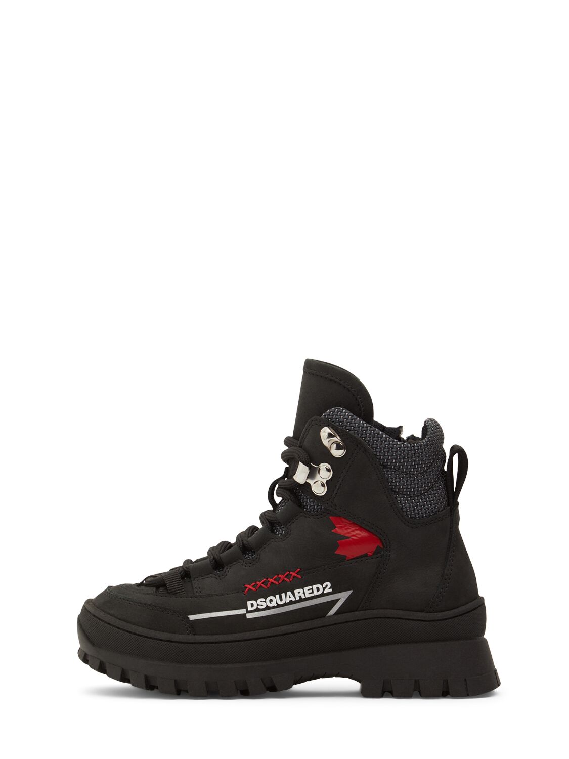 Dsquared2 Logo Print Leather Hiking Boots In Black