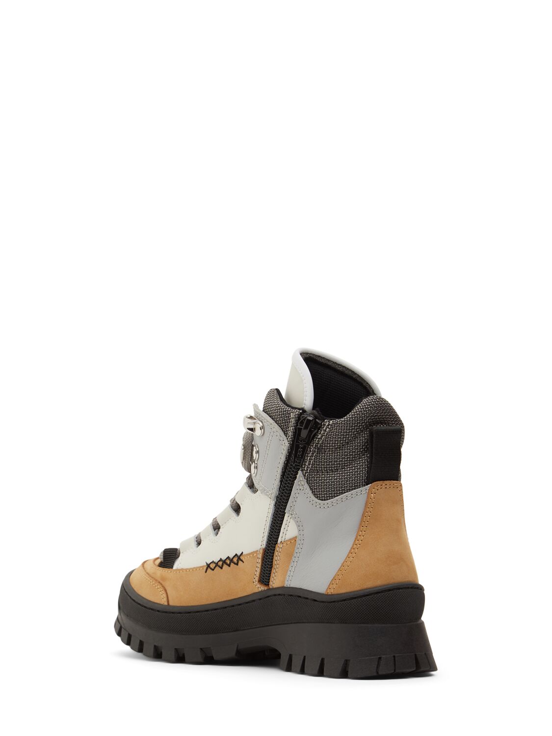 Shop Dsquared2 Logo Print Leather Hiking Boots In Grey/multi